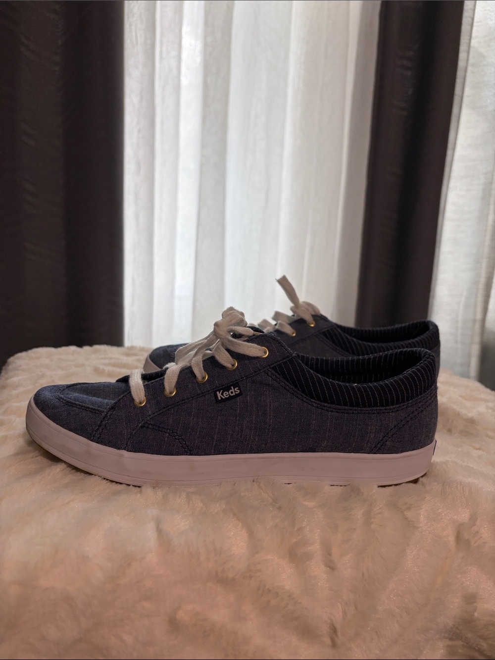 Keds Denim Low-Top Sneakers in Dark Blue with White Soles - Picture 2 of 7